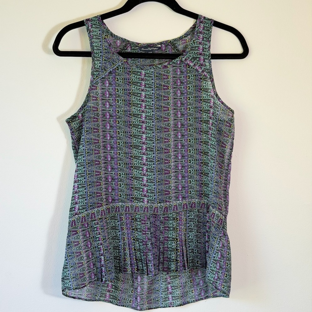 American Eagle Sleeveless Peplum Top XS/S Purple Teal Tribal Boho Tank Hi Lo Y2K